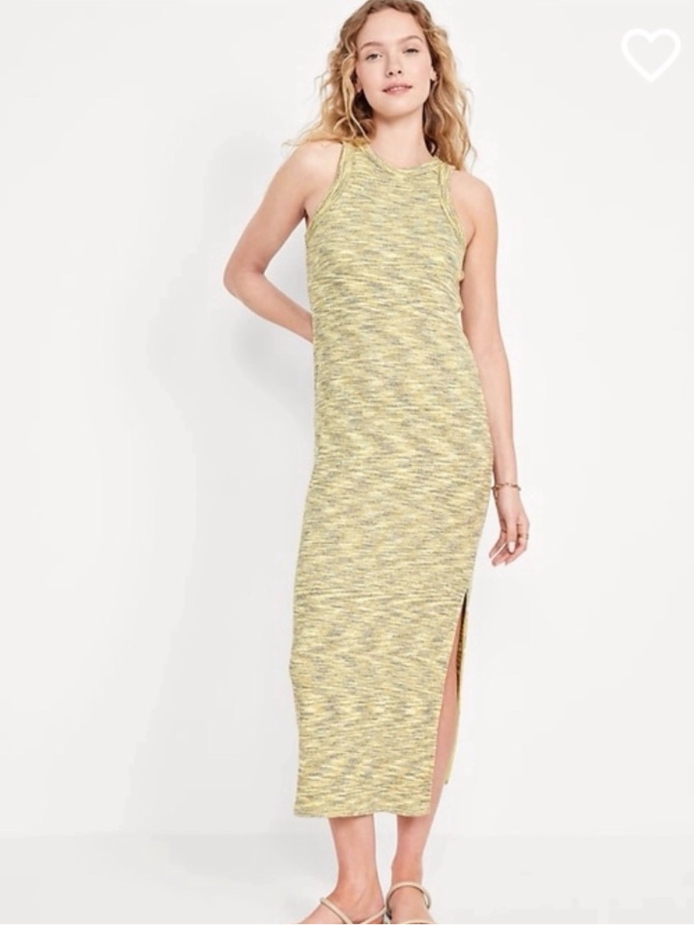 Old Navy Ribbed Racerback Maxi Dress Built In Bra Side Slit Lime Green Gray L